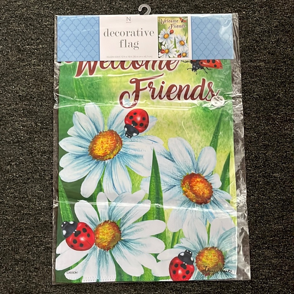 Nicole Double Sided Decorative Welcome Friends Flag. New in Plastic Packaging